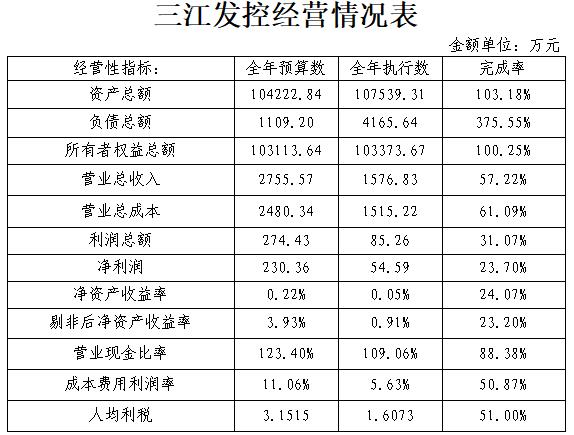 三江发控经营情况表